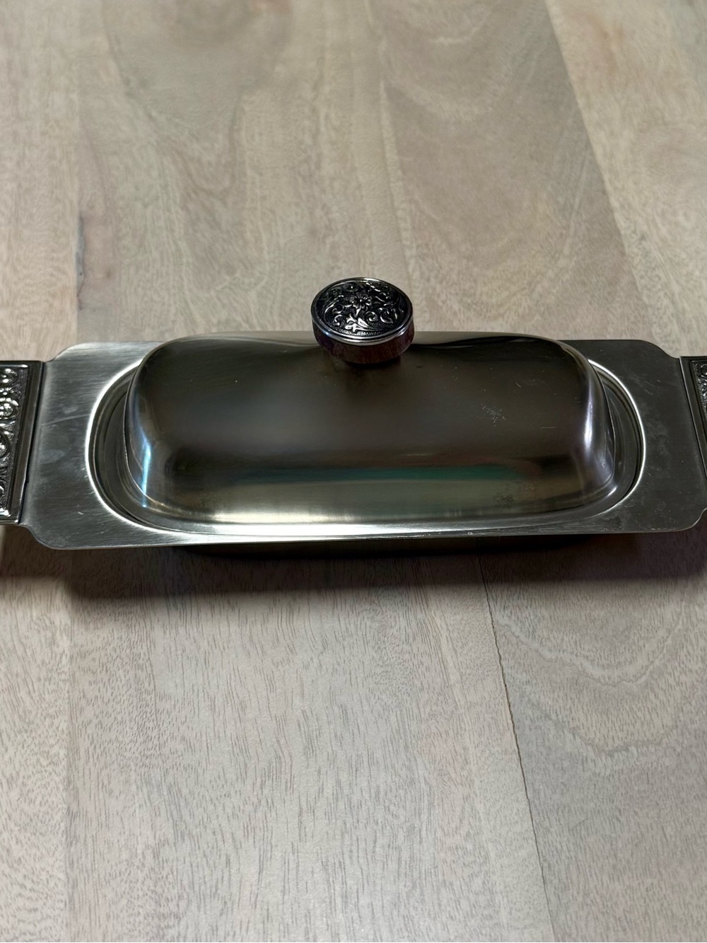 Vintage Mid-Century Stainless Steel Butter Dish with Glass Insert and Lid